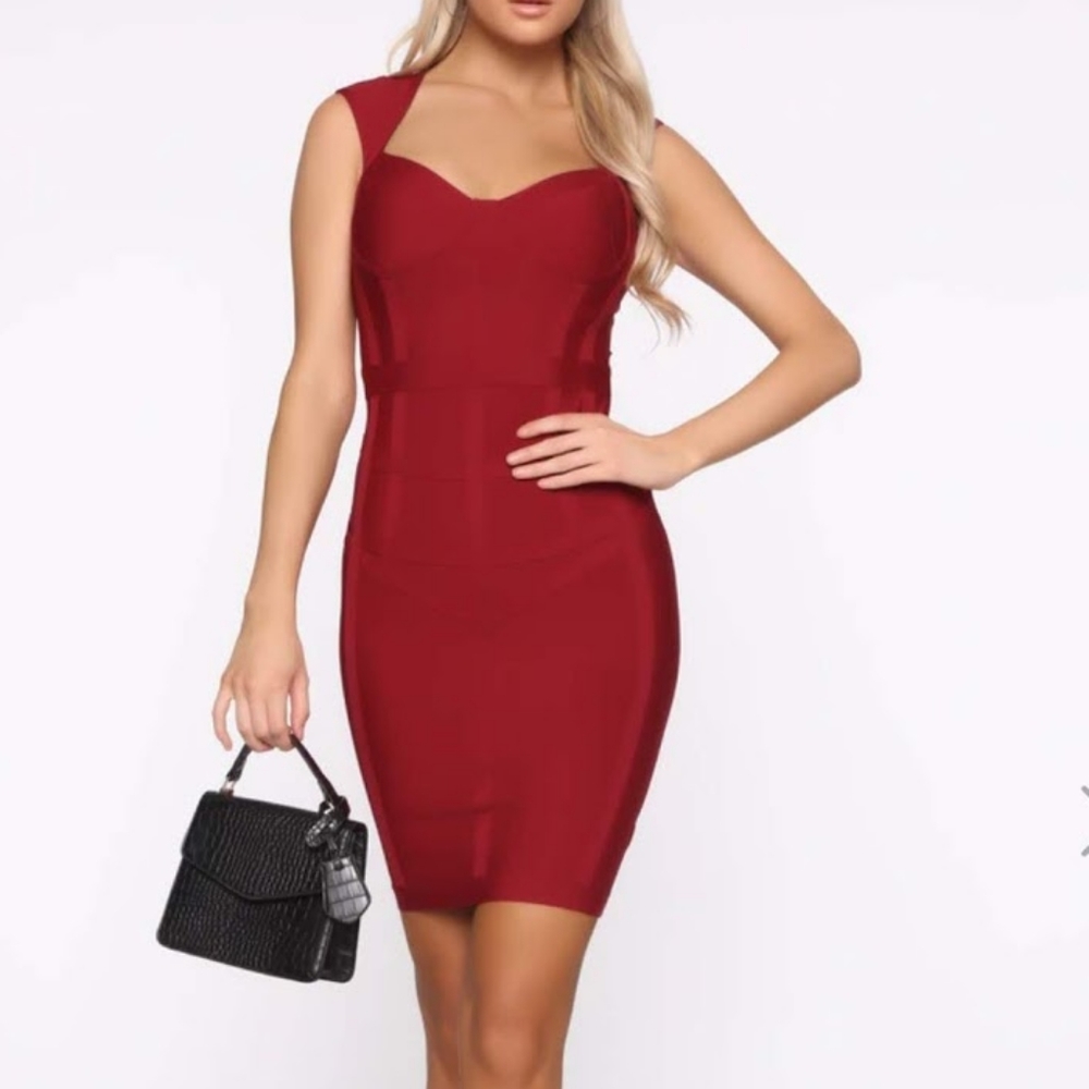 Fashion Nova Burgundy Bandage dress Size XL - Picture 2 of 6
